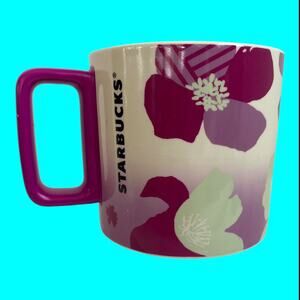 Starbucks 2022 Purple Fuchsia Floral 12 oz Ceramic Coffee Tea Mug Cup